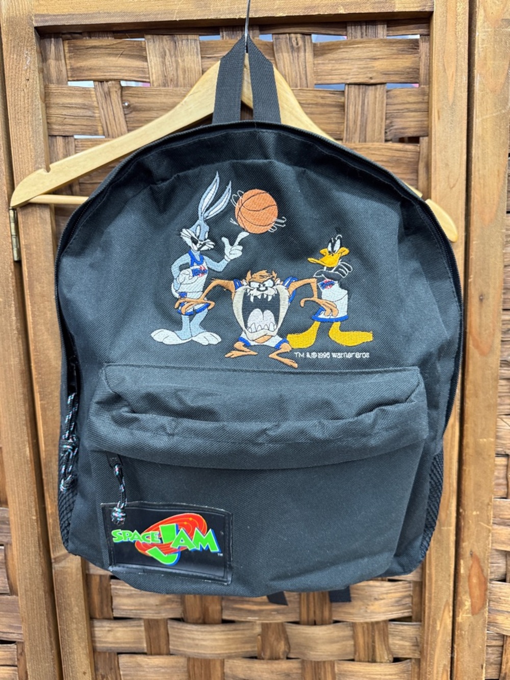 Vintage 1996 Space Jam Black Cartoon Backpack with Embroidery